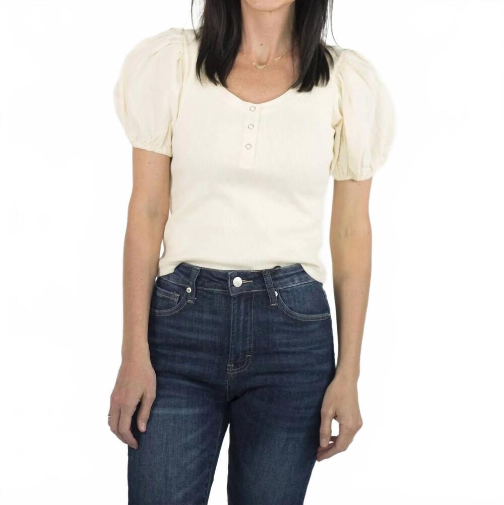 NEW &MERCI arleth puff sleeve top in rich cream